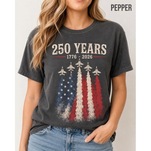 USA 250 Years Shirt, Patriotic Jet Fighter Tee, America 1776–2026 Shirt, Independence Day Graphic T-Shirt, USA Anniversary Tee