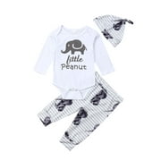 Cotton Baby Boys Unisex Kid Tops Stripe Pants Hat Cotton Autumn Clothes Sets