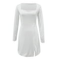 thumbnail image 5 of Dpytoraw Women's Square Neck Bustier Long Sleeve Slit Flare Mini Dress Women’s Work Office Appropriate Dresses, 5 of 5