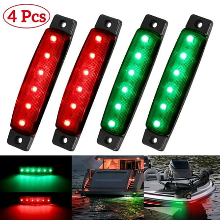 Boat Navigation LED Lighting Kit, TSV 4pcs 3.8inch 12V Green Red High Bright 6-LED Boat Bow Stern Light, IP65 Waterproof Port Starboard Light for Sailboat, Pontoon Boat, Kayak