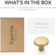 Ravinte 5 Pack Drawer Pulls 1-1/4 Inch Kitchen Cabinet Knobs Solid Round Dresser Drawer Knobs Brushed Brass Dresser Knobs Drawer Knobs Simple Cabinet Hardware For Cupboard Drawer Pulls