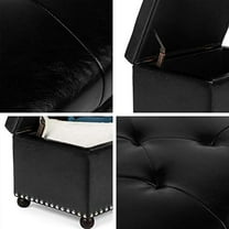 Joveco Leather Storage Ottoman, 24" Rectangle Tufted Foot Rest Stool, for Living Room Bedroom, Midnight Black