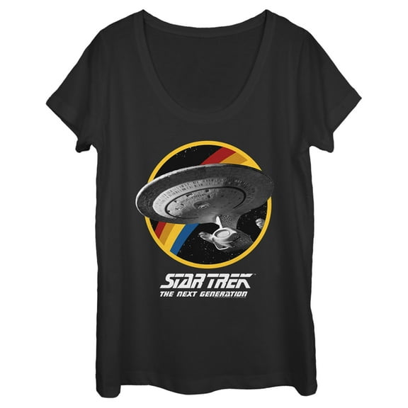 Women's Star Trek: The Next Generation Rainbow USS Enterprise Circle Galaxy Stars Scoop Neck Black 2X Large