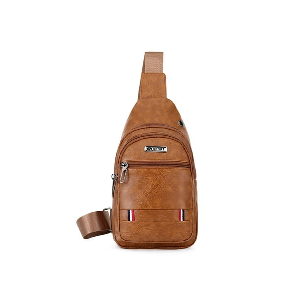 Riñonera Impermeable A La para Hombre Bandolera Bolso Antirrobo PU (marrón)