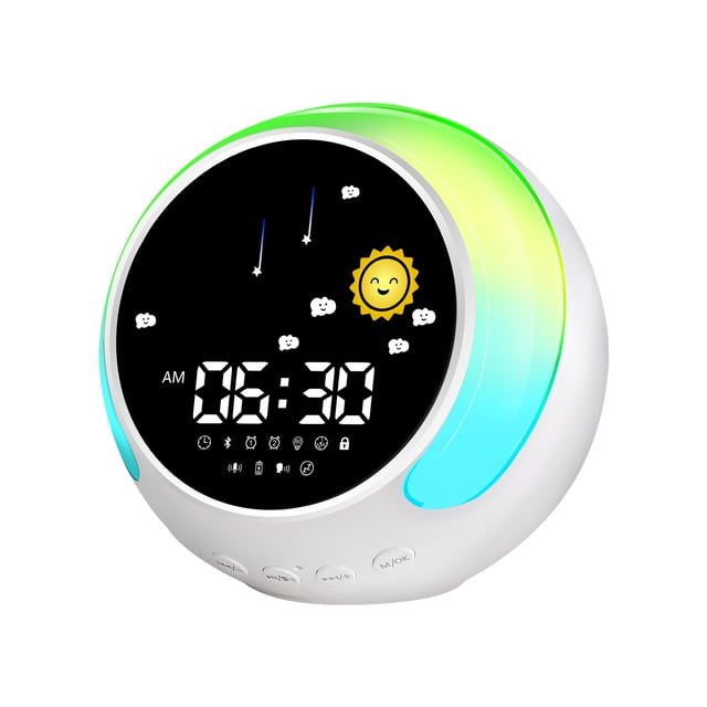 Reloj despertador para niños Sun & Moon Rise, entrenador de sueño para niños, máquina de sonido para dormir, luz para despertar y luz nocturna, enseña a los niños día y noche