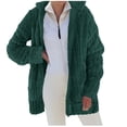 thumbnail image 1 of WEIYLL Fall Jackets for Women 2025 Solid Color Warm Plush Zipper Pocket Long Sleeved Hooded Green Fall Coats Size 3XL, 1 of 9