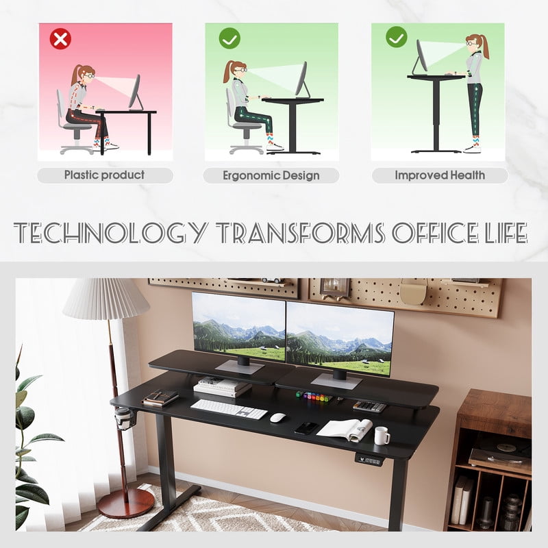 Homall 55" Wide Electric Height Adjustable Standing Desk with Monitor Stand Lifting Range 28~46" Stand Up Office Desk for Home Office,Black