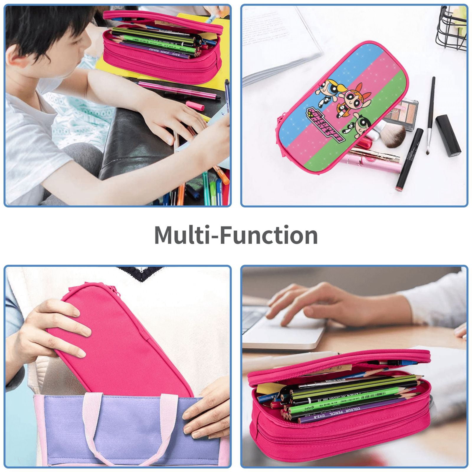 The Powerpuff Gi-rls Pencil Case Large Capacity Pencil Pouch Penbag Office Stationery Organizer Travel Makeup Bag Pink