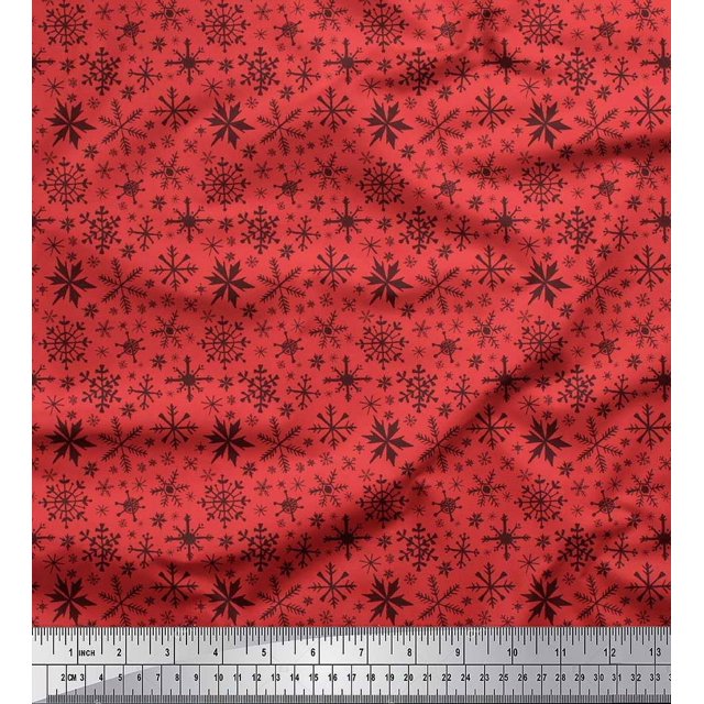 Soimoi polyester Crepe Fabric Snowflake Artistic Print Fabric by the Yard 52 Inch Wide