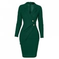 thumbnail image 2 of Pisexur Robes de Travail pour Femmes Croisée Solide Col Rabattu Blazer Robe Manches Longues Boutons Robe Moulante Formelle, 2 of 6