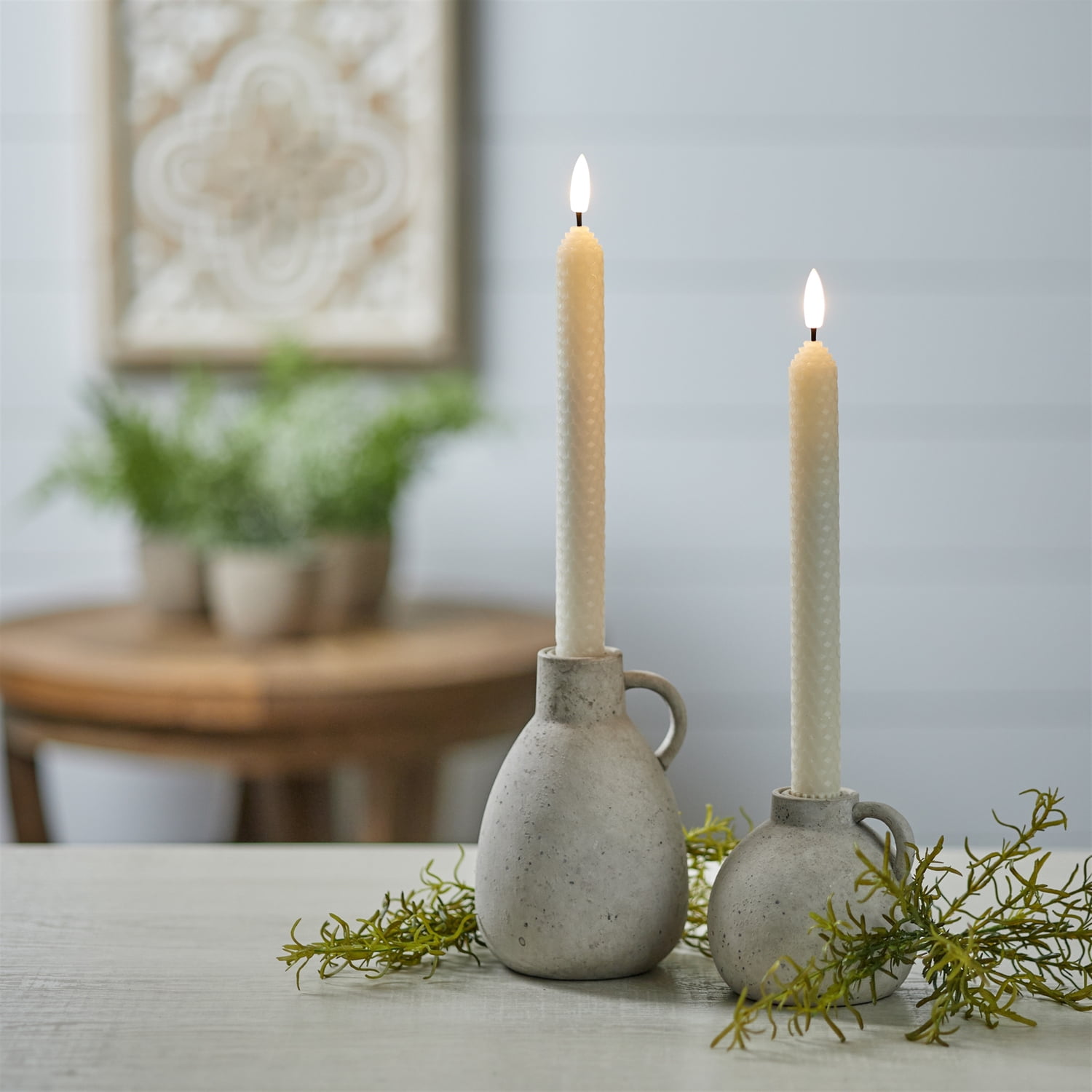 Melrose FIA Wick Beige Textured Taper Candle Set of 2