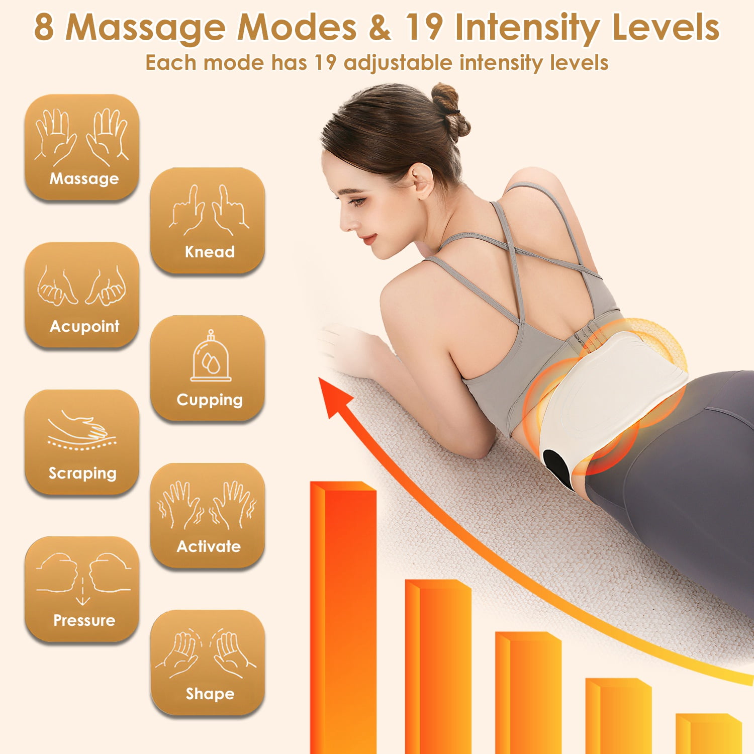 Moclever Cordless Heating Pad, EMS Lower Back Massager Heating Pad with Remote Magnetic Host 8 Modes 19 Intensity Levels 3 Heating Levels for Back Belly Waist