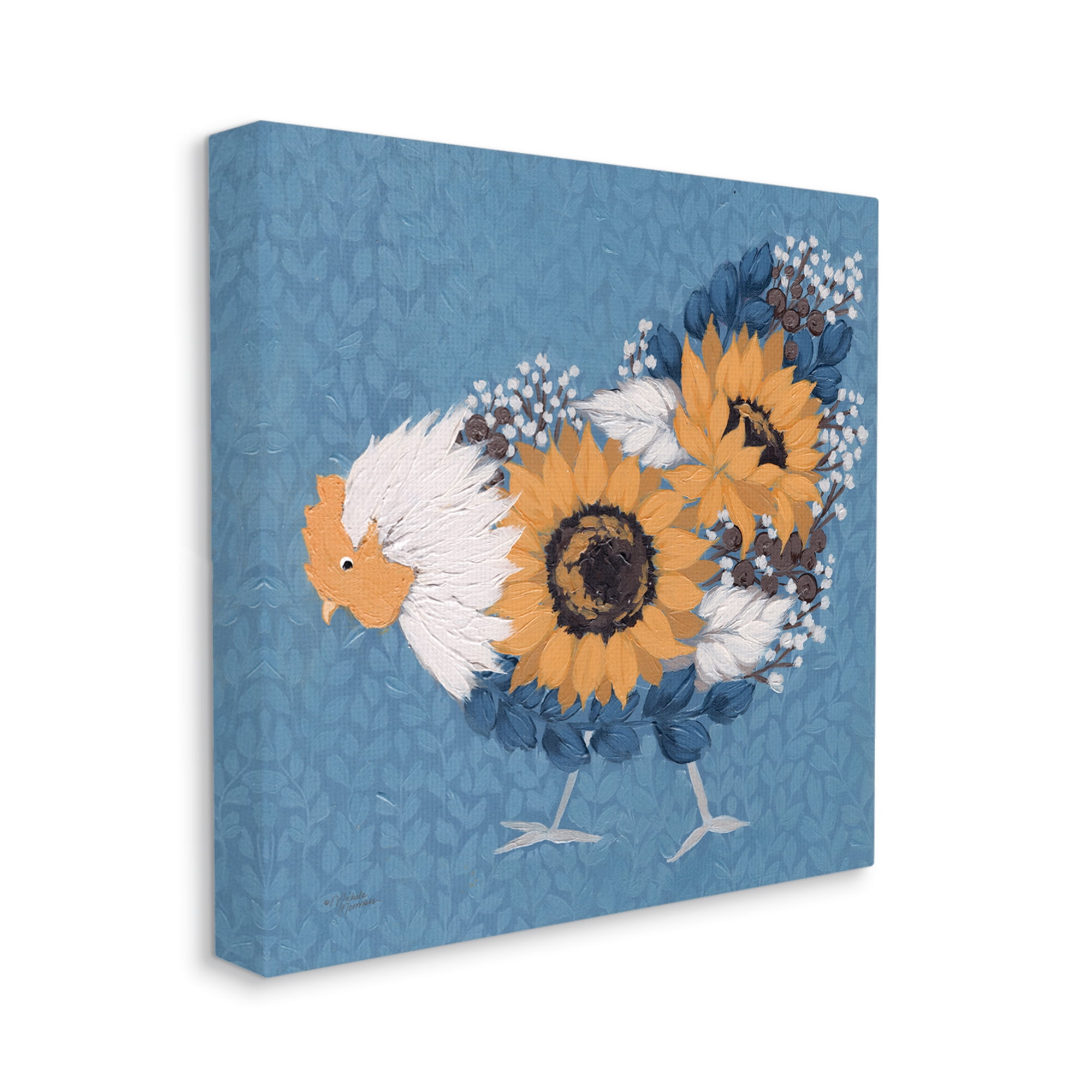 Stupell Industries Pecking Farm Chicken Floral Blossom Arrangement Bouquet,36 x 36, Design by Michele Norman