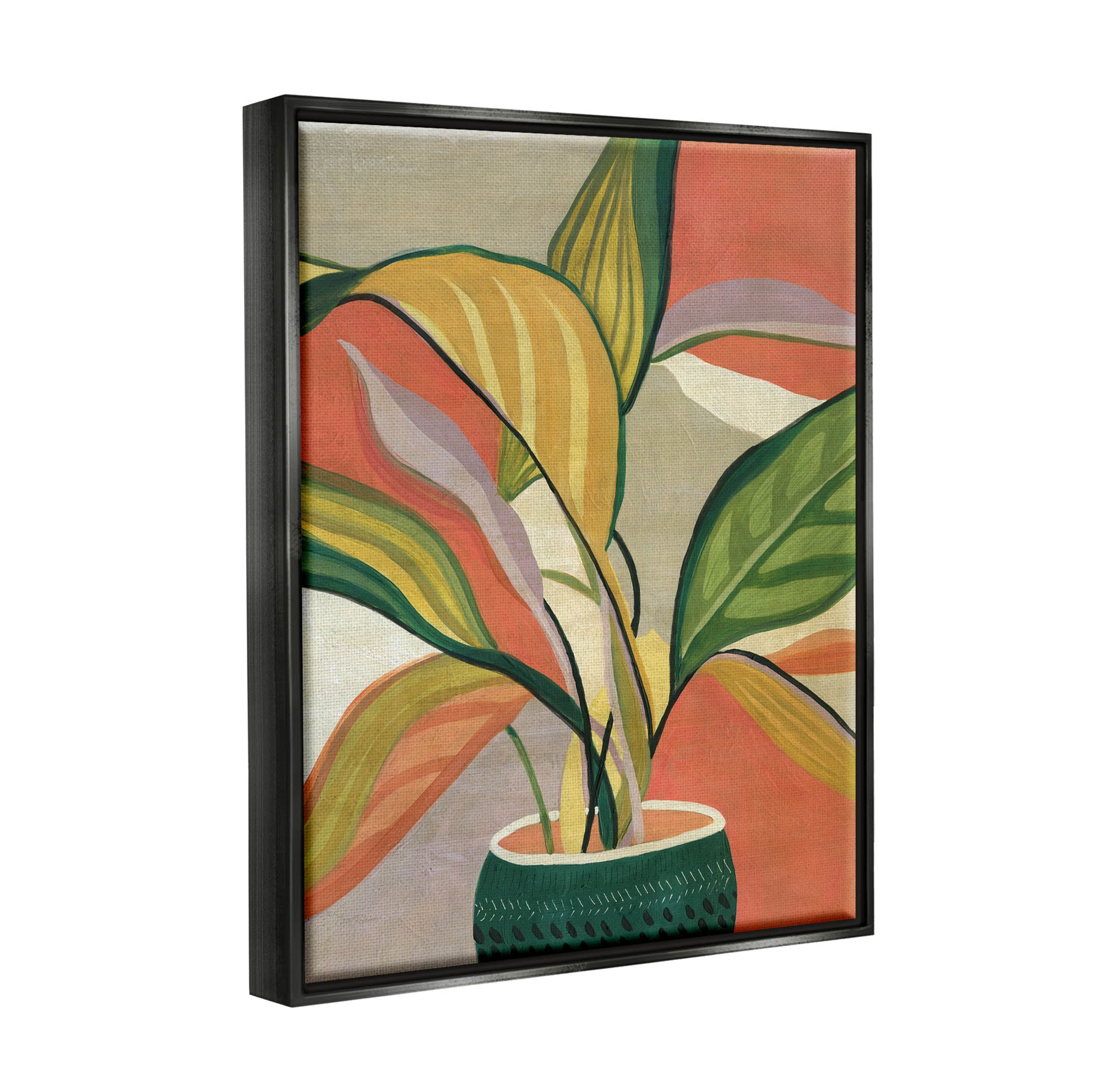 Stupell Industries Modern Tropical Potted Plant Painting Jet Black Floating Framed Canvas Print Wall Art, Design by Carol Robinson