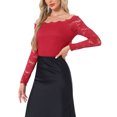 thumbnail image 4 of INSPIRAR CHIC Blusa de Encaje Floral para Mujeres con Mangas Largas Transparentes Off Shoulder L Roja, 4 of 6