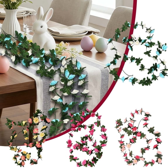 Artificial Flowers, 2.5 Meter Garland with 45 Rose Blooms and Green Leaves, Decorative Hanging Vine for Indoor and Outdoor Home and Garden Decor (Pink)