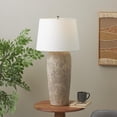 thumbnail image 2 of DecMode 34" Distressed Antique Style Textured Light Brown Table Lamp with Cream Linen Shade, 2 of 10