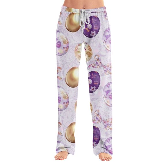 FrzhBrz Easter Pajama Pants Baggy Wide Leg Pj Bottoms Cute Egg Graphic Stretch Pj Pants Drawstring Easter Long Pajama Pants for Women