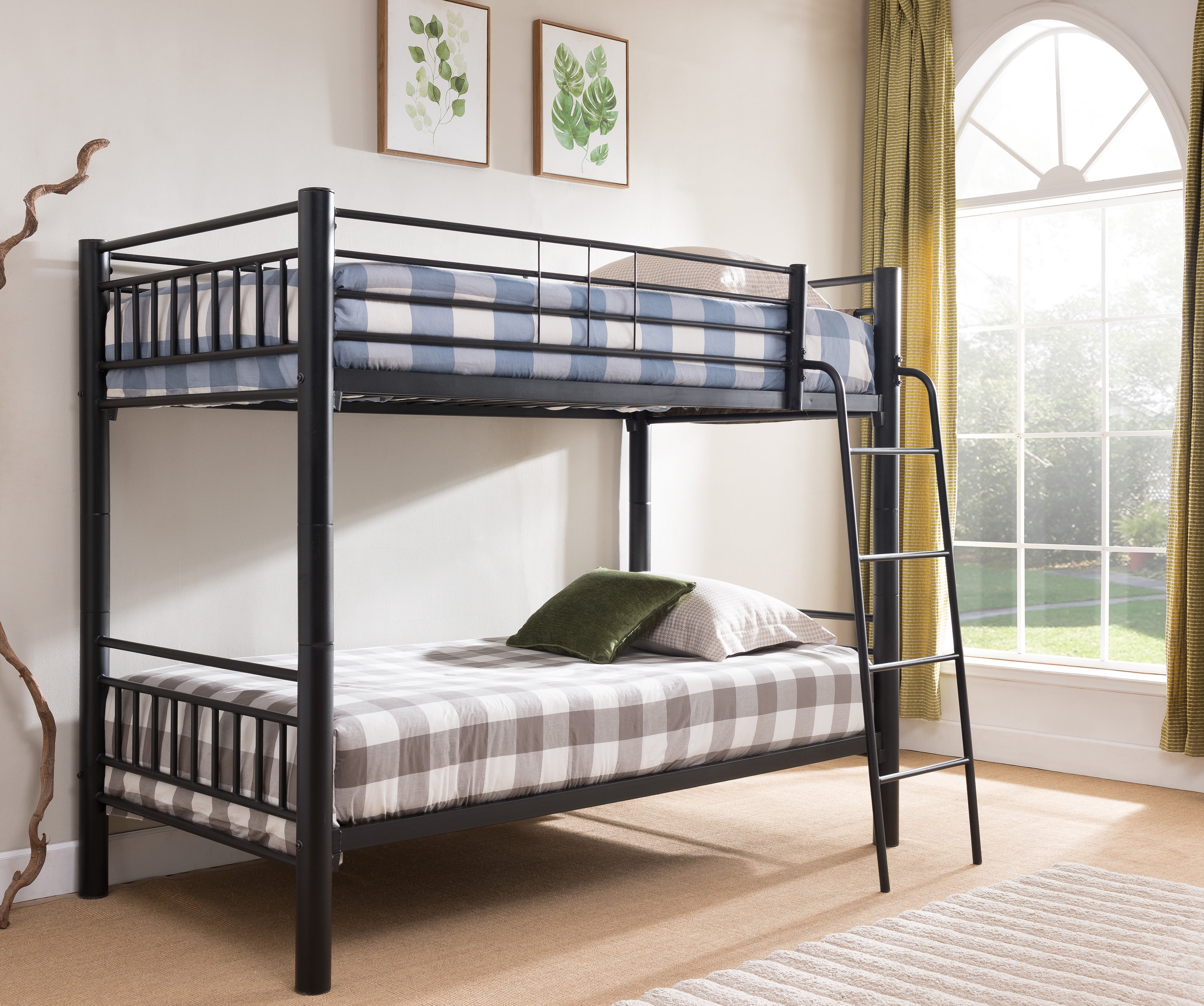 Cindy Twin Size Black Metal Traditional Convertible Slat Bunk Bed With