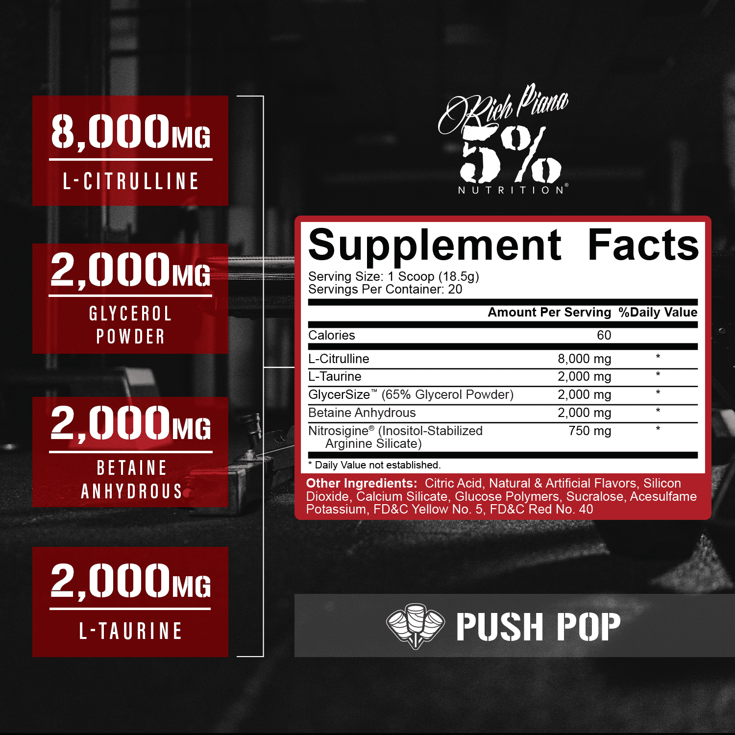 5% Nutrition Full AF Pre-Workout Stim-Free Powder Supplement, Caffeine-Free Max Pumps, 20 Servings (Push Pop)