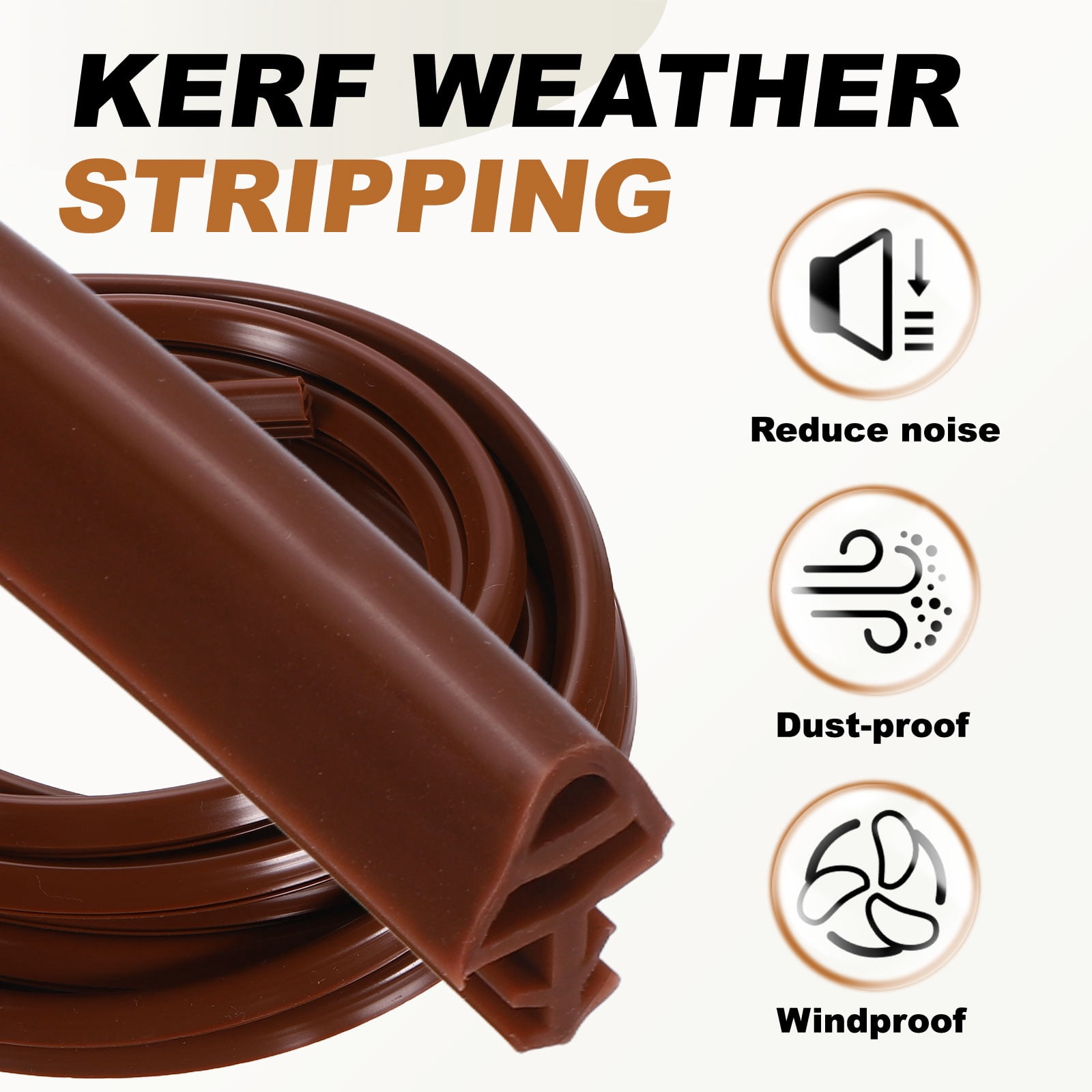 Uxcell Kerf Weather Stripping Seal Strip (16.4ft x 11/32") - 2 Pack D Triangle Shape Kerf Noise Reduction Rubber Flange Window Weatherstrip Seal for Door Frame Windows Card Slot, Brown
