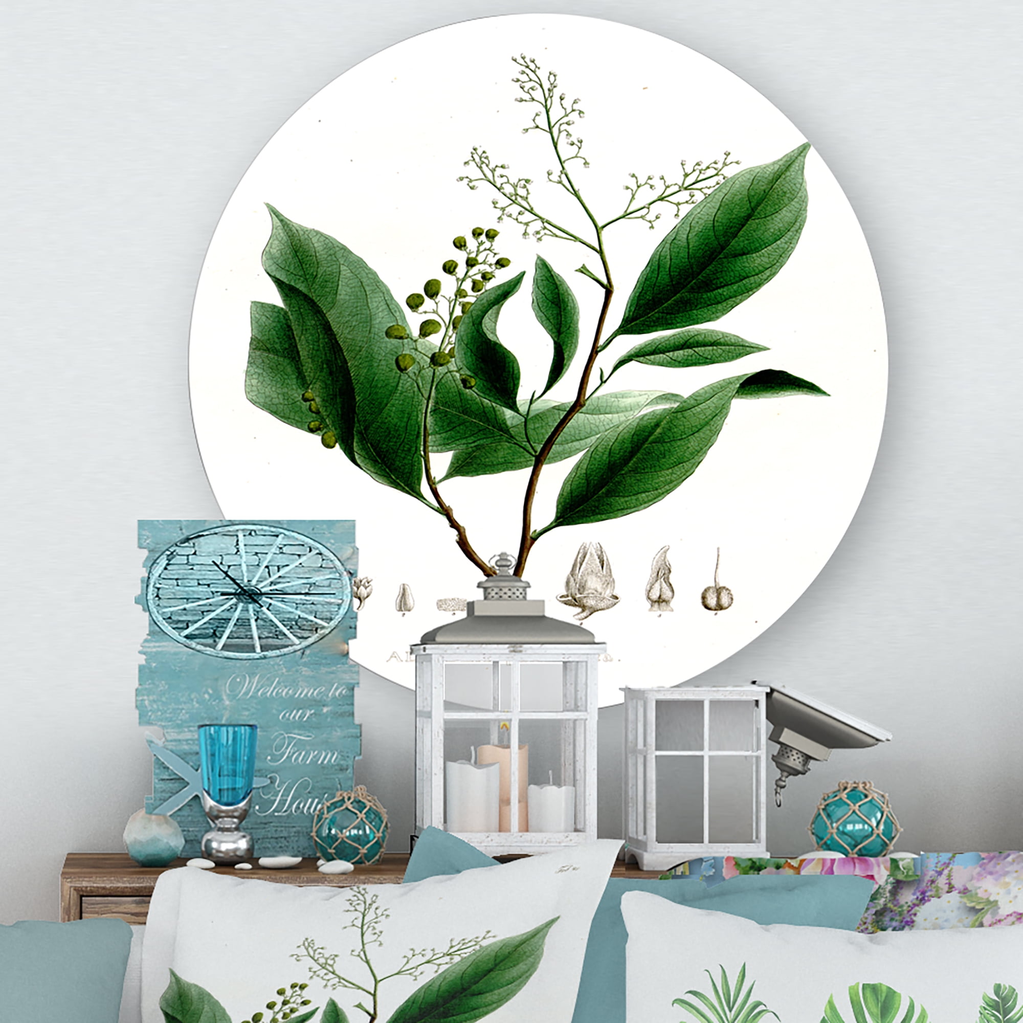 Designart 'Ancient Brazilian Plant II' Traditional Circle Metal Wall Art 11x11 - Disc of 11