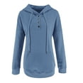 thumbnail image 4 of QUYUON Women Button up Sweatshirts Winter Long Sleeve Shirts Hooded Sweatshirt Casual Button V Neck Hoodies Pullover Tops Solid Drawstring Pockets Fall Sweatshirts Sweater Coat Blue L, 4 of 6