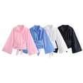 thumbnail image 3 of Afdoent Blouses For Women Lapel Button Down Double Poplin Lace Up Solid Color Long Sleeve Shirt Summer Outfits 2025, 3 of 3