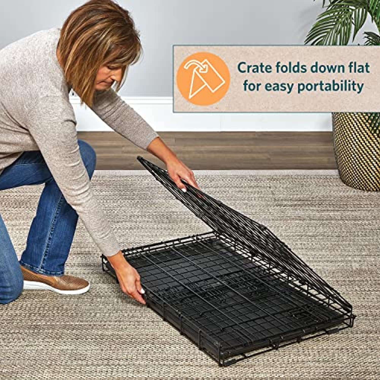 MidWest Homes for Pets Newly Enhanced LifeStages 24 Double Door Folding Metal Dog Crate with Divider Panel Floor Protecting Feet Leak Proof Dog Pan 1624DD 24L x 18W x 19H Inches Small Dog