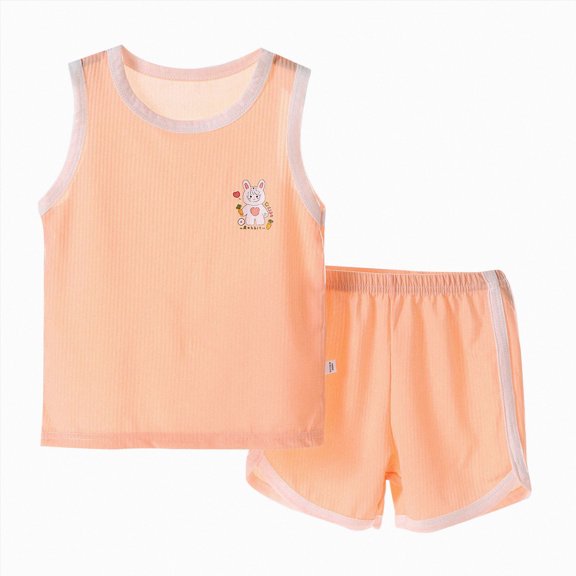 KPOPLK Baby Boy Summer Outfits 2Pcs Tank Top Set with Cartoon Print Sleeveless T-Shirt and Elastic Shorts Clothing 6-18 Months(5-6 Years,Orange)