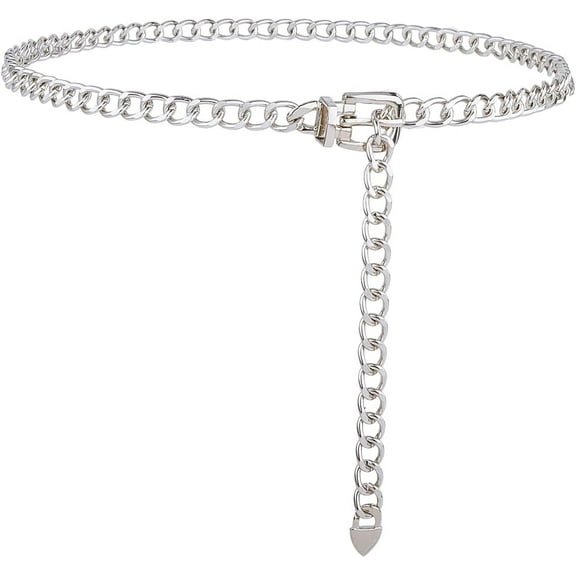 1Pc Aluminum Curb Waist Chains with Alloy Buckle Chain Belt for Women Platinum 40.94 inch(104cm)
