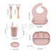 thumbnail image 3 of Set con vaso entrenador bebe + platos de bebe + baberos para bebe + cubiertos I BPA FREE I 5 piezas I Silicona grado alimenticio Happy Life  Kit comida bebe silicona 5 pcs, 3 of 8