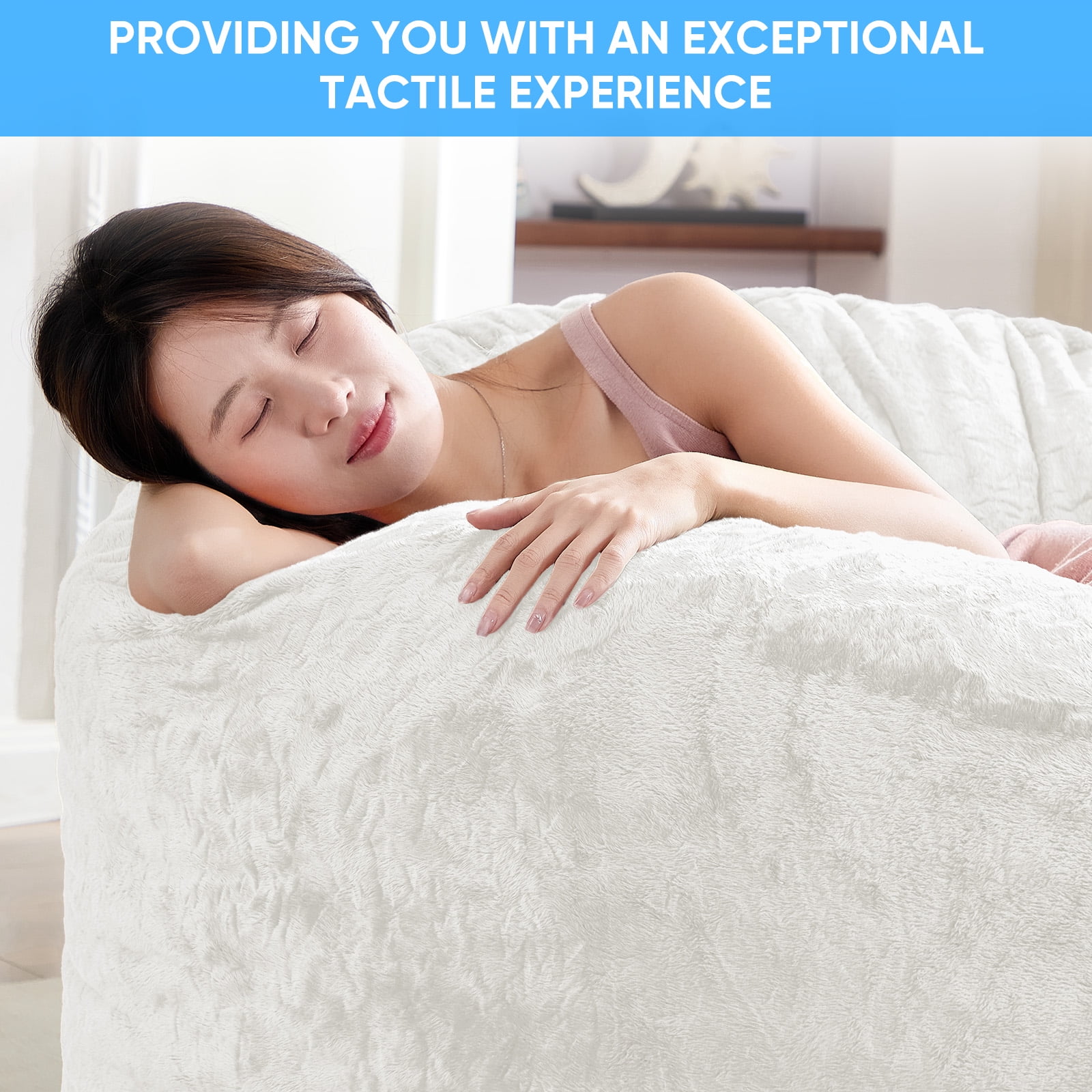 BALUS Convertible 2-in-1 Bean Bag Chair & Bed with Removable Velvet Covers, Memory Foam Giant Bean Bag for Apartment, White