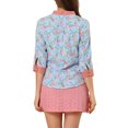 thumbnail image 3 of Allegra K Women's Bow Tie Neck Contrast Trim 3/4 Sleeve Floral Blouse, 3 of 6