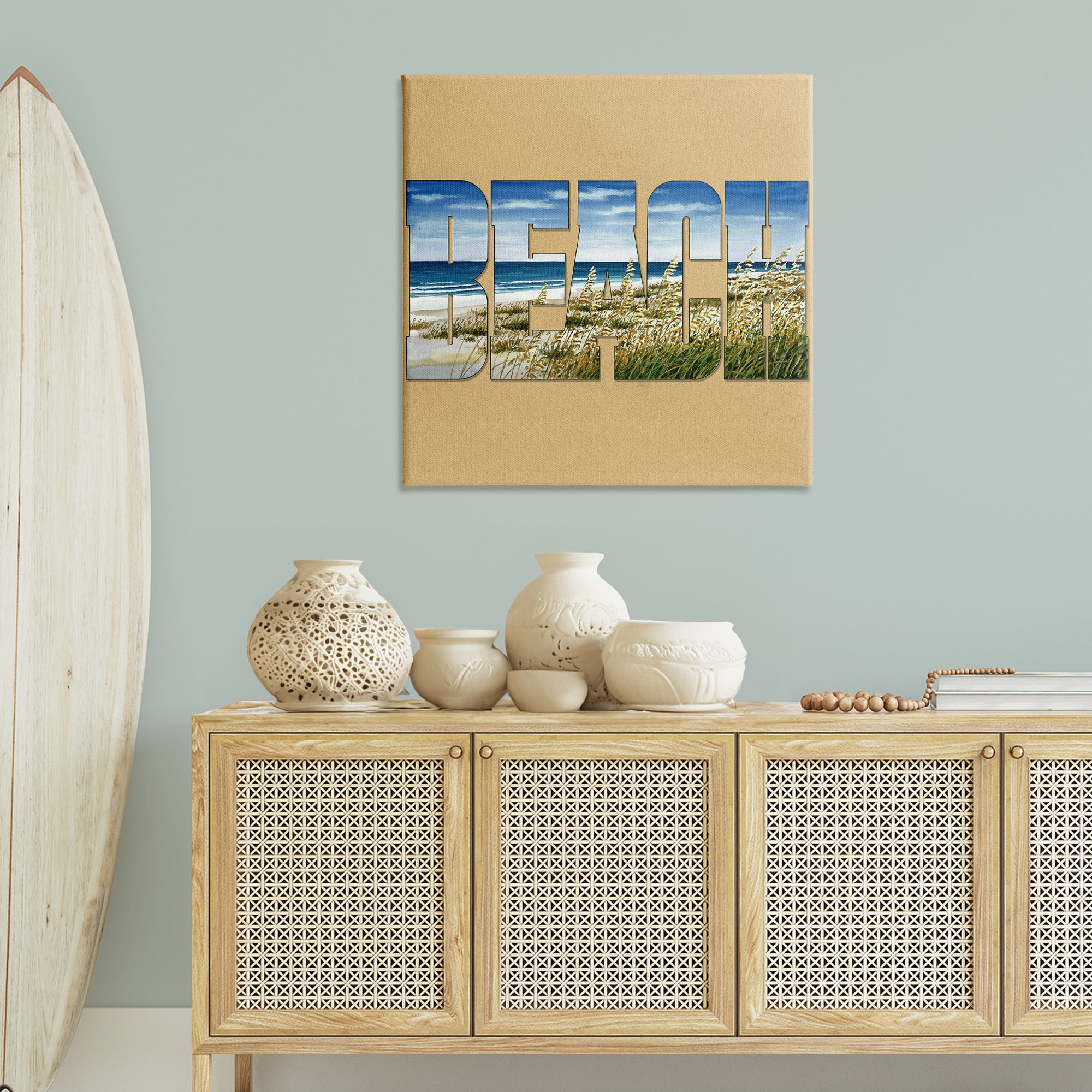 Stupell Industries Grassy Beach View Letters Nautical & Beach Painting Wrapped Canvas Art Print Wall Art, 36 x 36