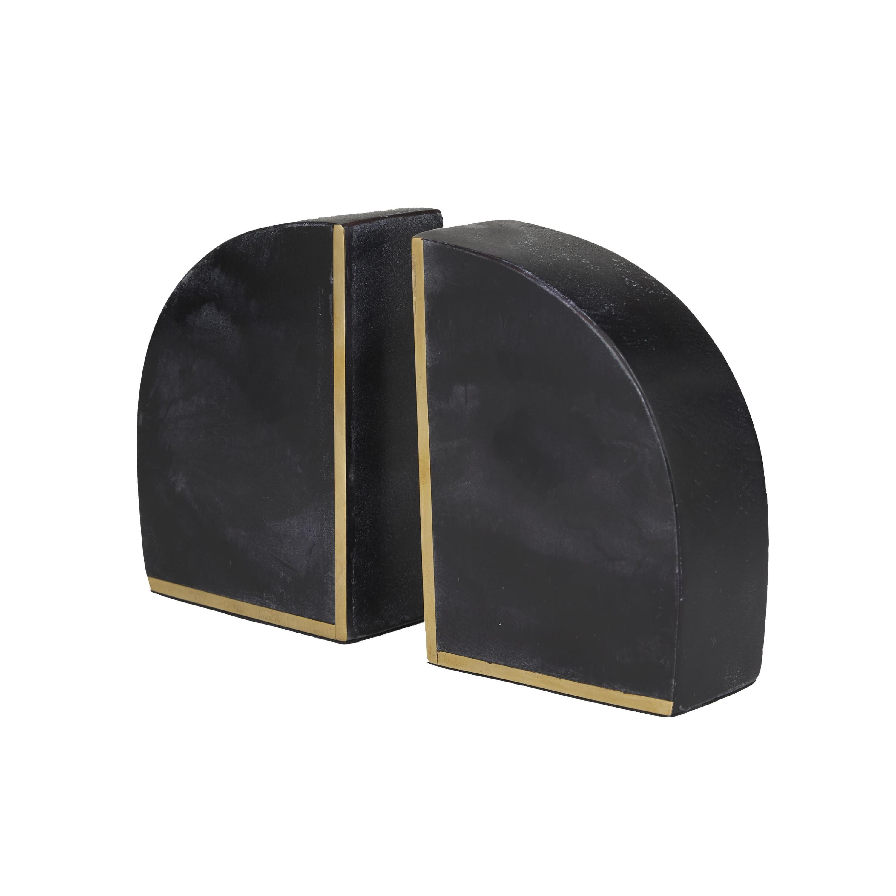 CosmoLiving by Cosmopolitan 4" Geometric Black Marble Bookends with Gold Inlay (Set of 2)