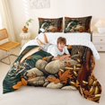 thumbnail image 3 of Castle Fairy Vintage Stream Trout Fish King Size Comforter Sets 3pcs,Rustic Shotgun Autumn Scene Comforters King Size,Rust Olive,Reversible,1 Comforter and 2 Pillowcases, 3 of 6