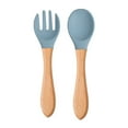 thumbnail image 6 of 2Pcs Food Grade Silicone Tips Baby Feeding Training Spoon and Fork Set with Wooden Handle Toddlers Infant Eat Independently Accessories, 6 of 17