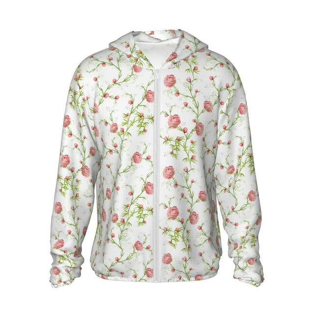 Vsdgher Roses Flowers Print Adult Hoodie Shirts Rash Guard for Men Women,Long Sleeve Sun Protection Fishing Shirts for Athletic Running Swim-3X-Large