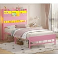 thumbnail image 6 of Twin Princess Bed with LED Light-Charging Station,Girl Platform Bed Frame Twin Size with 5 Storage Shelves-Under Bed Storage,No Box Spring Needed, Pink, 6 of 9