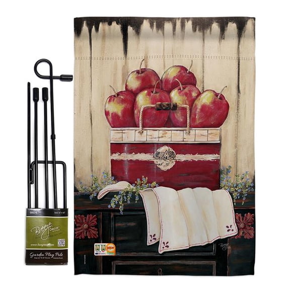 Breeze Decor BD-FT-GS-117046-IP-BO-D-US18-SB 13 x 18.5 in. Ruby Red Country Apple Food Fruits Impressions Decorative Vertical Double Sided Garden Flag Set with Banner Pole
