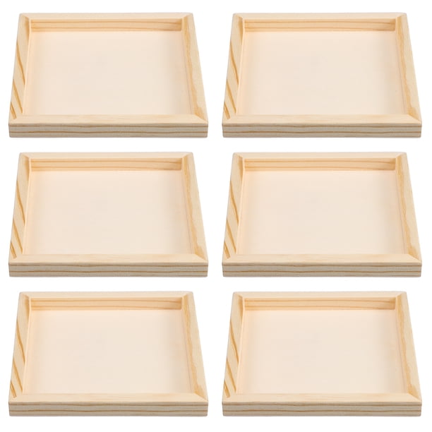 FELTECHELECTR 6 bandejas pequeñas de madera sin terminar para manualidades, bandejas de madera, paneles de lienzo de madera en blanco, letreros sin terminar para pintar, suministros de arte en beige.