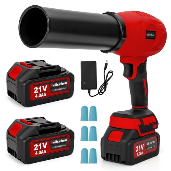 Hellsehen 21V Battery Cordless Leaf Blower, Handheld with 2 Batteries and Charger Red