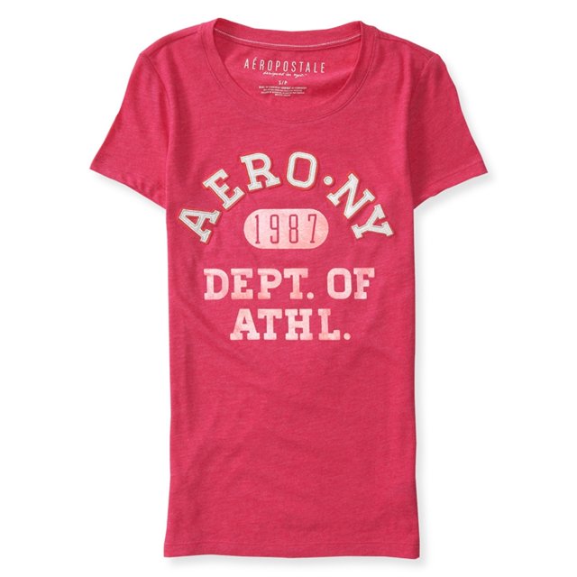 Aeropostale Ny Dept Of Athl - Camiseta adornada para mujer, color rosa, talla mediana Aeropostale Camiseta adornada