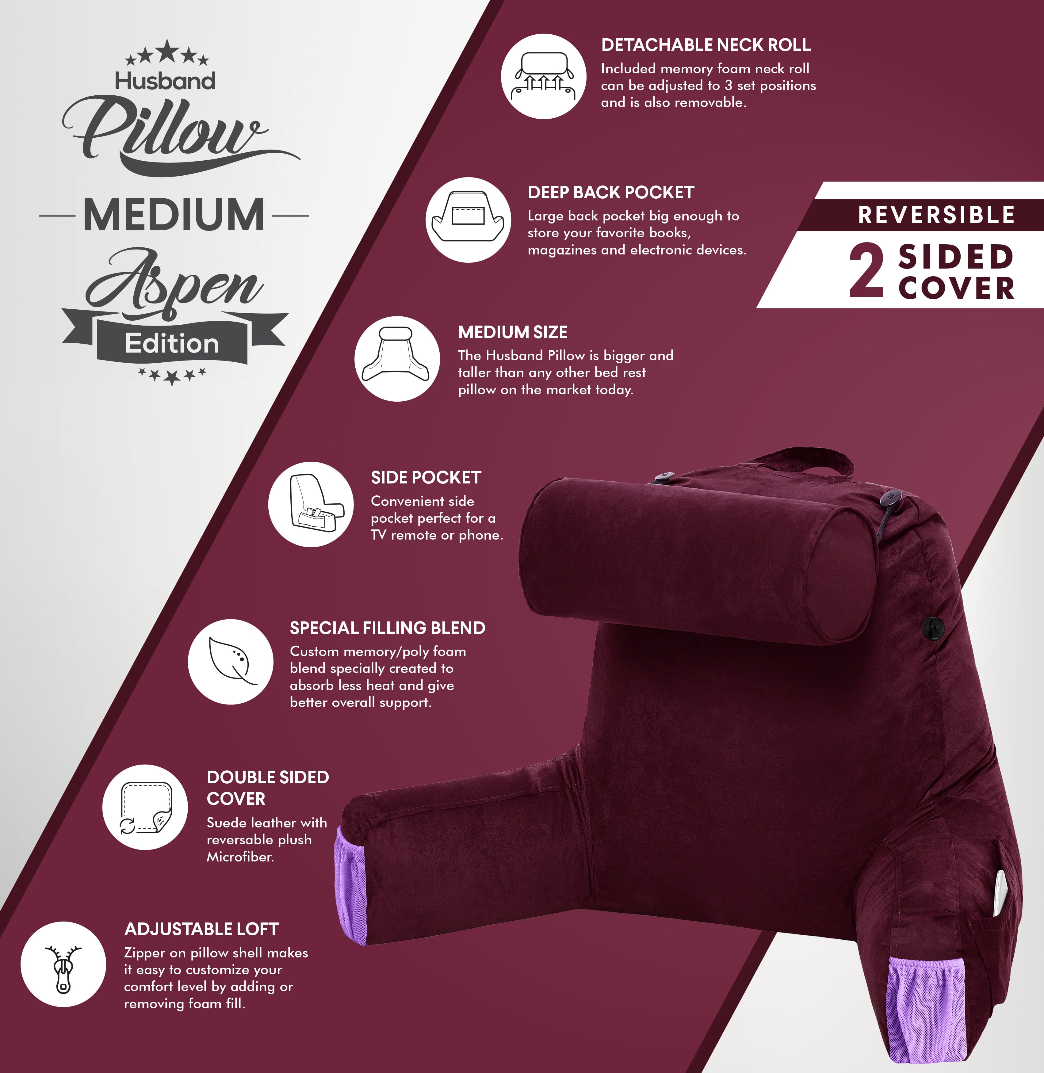 Husband Pillow Medium Aspen Edition Arizona Maroon, Sit Up