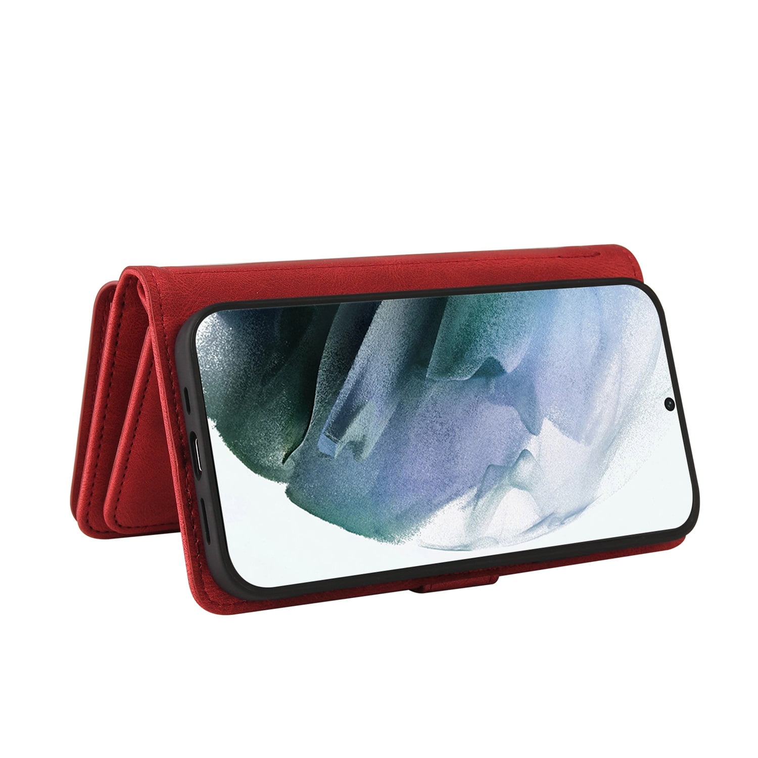 Phone Case for Samsung Galaxy S22 Ultra, S22 Ultra Wallet Case, Luxury Folio Flip Leather Cover [Zipper Pocket] [Wrist Strap] [Kickstand] for Samsung Galaxy S22 Ultra, Red