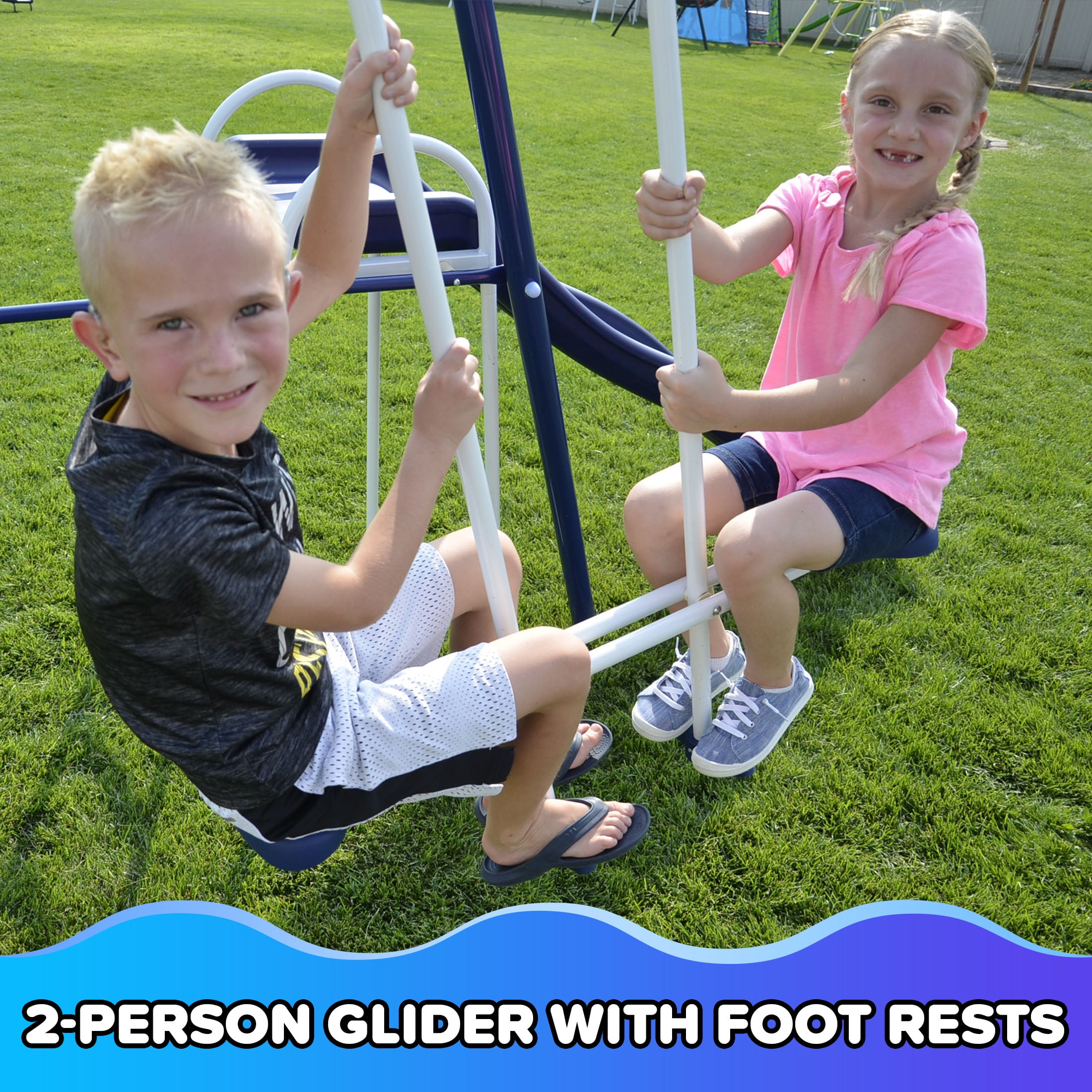 Sportspower Almansor Metal Swing Set with Glide Ride, Trampoline