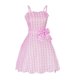thumbnail image 1 of Disfraz de película de Barbie para mujer, vestido rosa de guingán, vestidos por debajo de la rodilla para fiesta de Halloween con lazo, vestido elegante, 1 of 3
