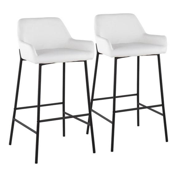 LumiSource Black Metal, White PU Daniella Fixed-Height Bar Stool - Set of 2