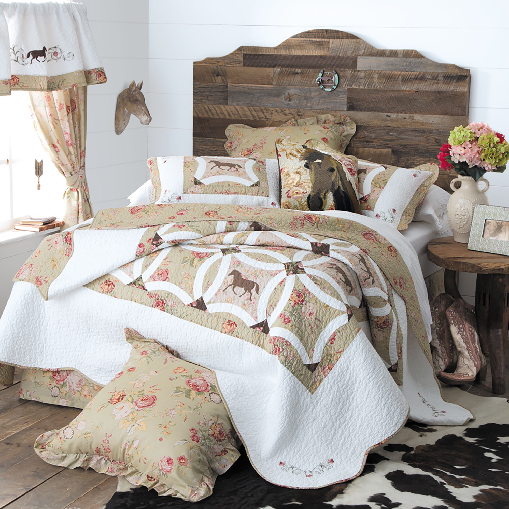 Wedding Ring Horse Quilted Bedding Size Full/Queen